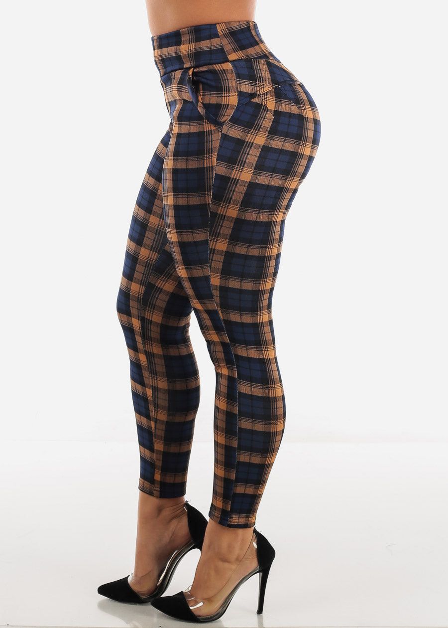 Navy Butt Lifting Plaid Skinny Pants sold by Moda product image thumbnail 4