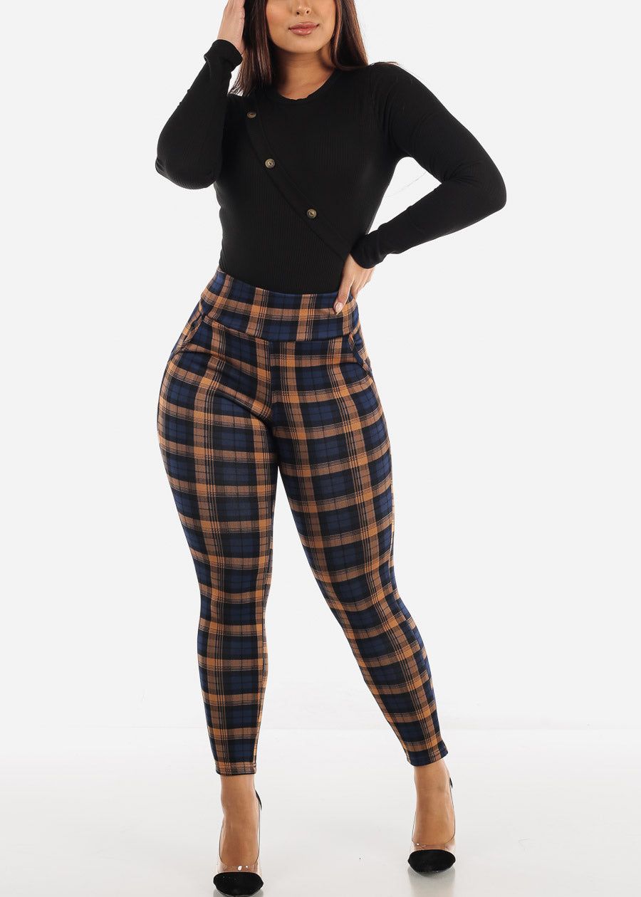 Navy Butt Lifting Plaid Skinny Pants sold by Moda product image thumbnail 2