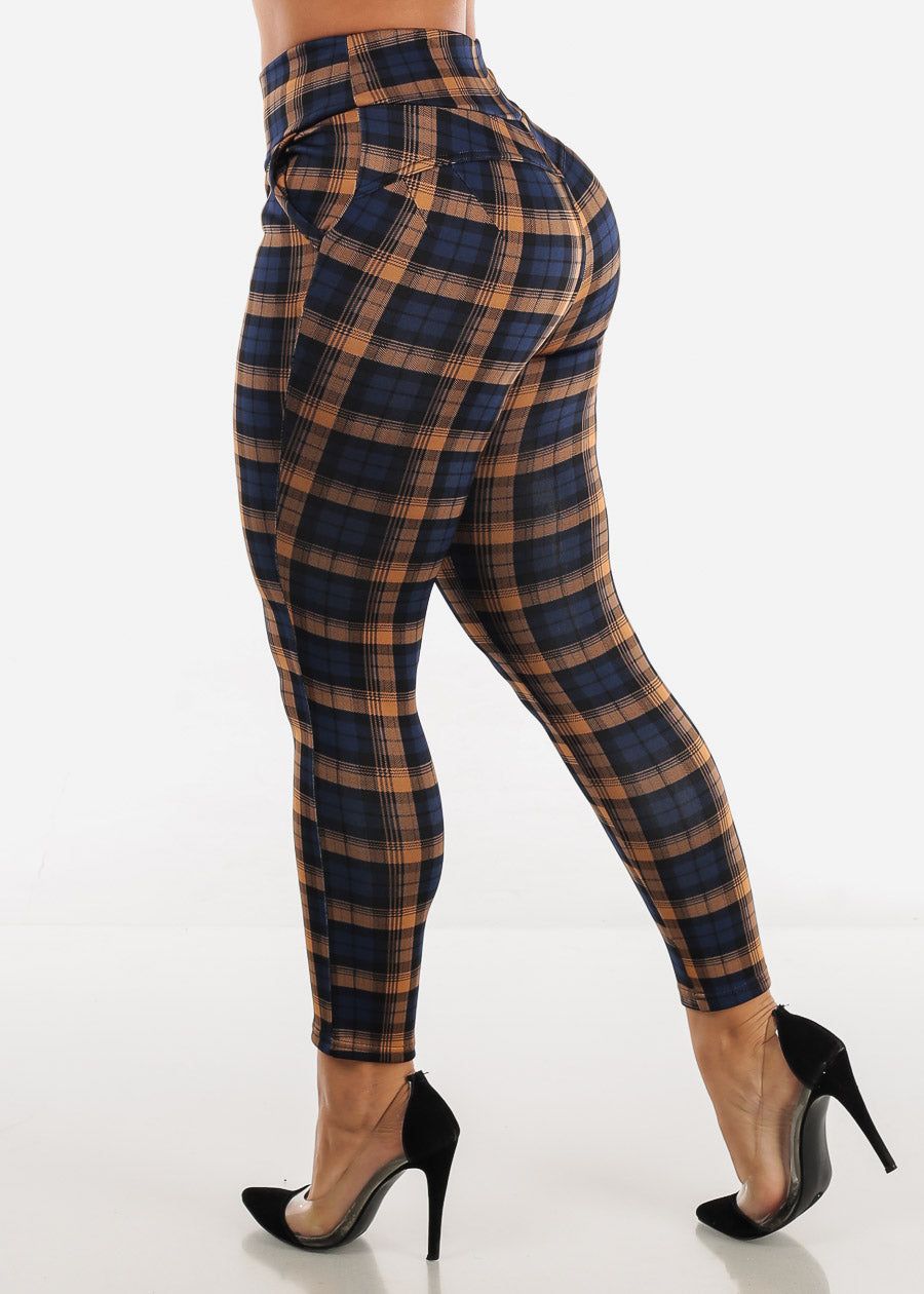 Navy Butt Lifting Plaid Skinny Pants sold by Moda product image thumbnail 5