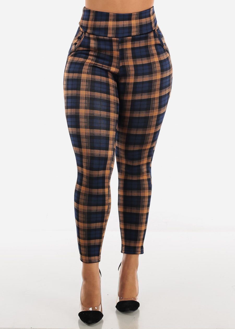 Navy Butt Lifting Plaid Skinny Pants sold by Moda product image thumbnail 3