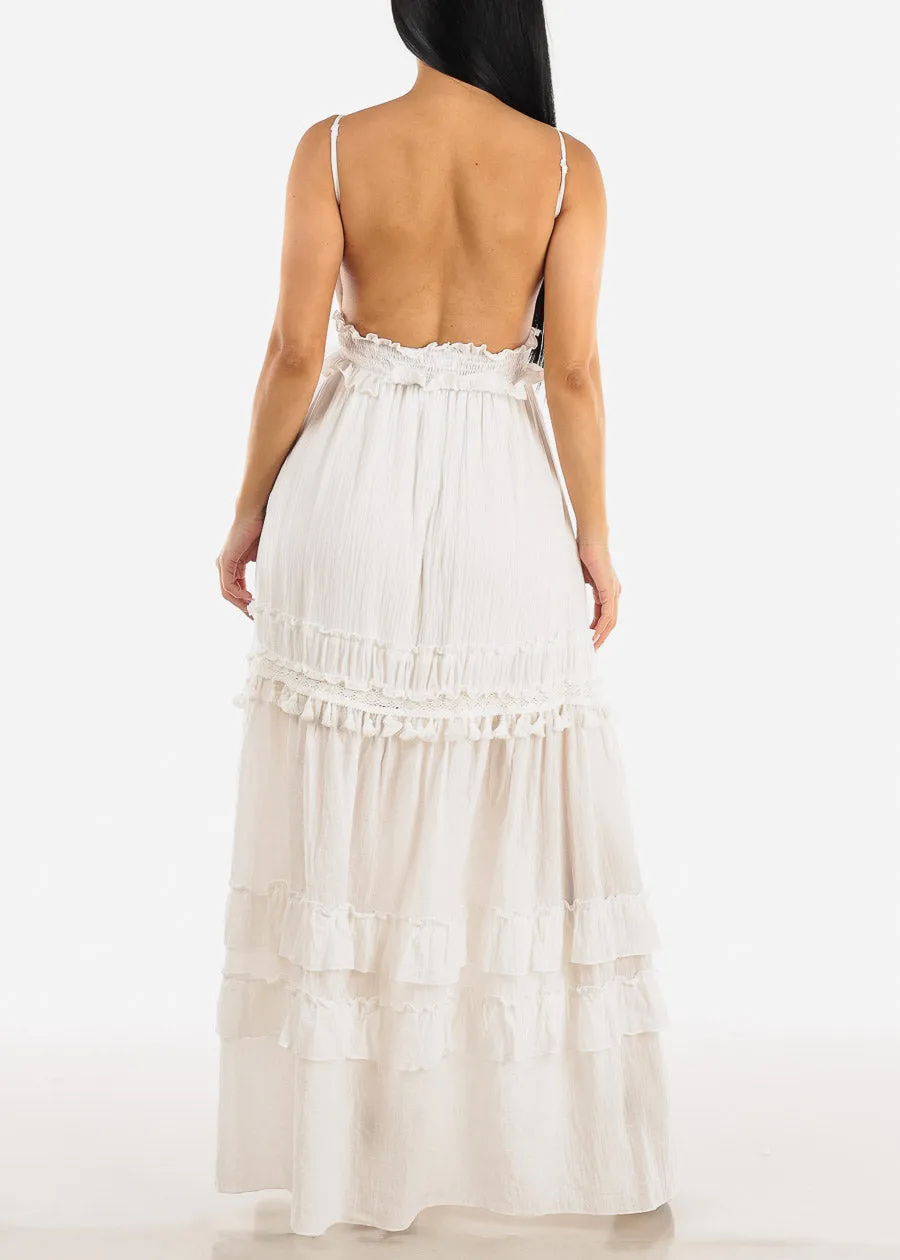White Open Back Smock Waist Maxi Dress sold by Moda product image thumbnail 4