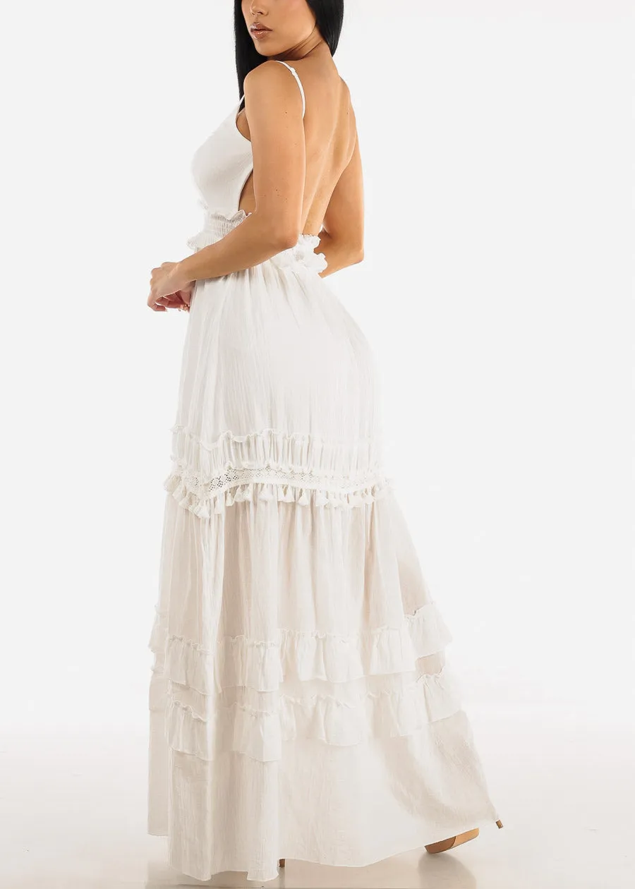 White Open Back Smock Waist Maxi Dress sold by Moda product image thumbnail 5