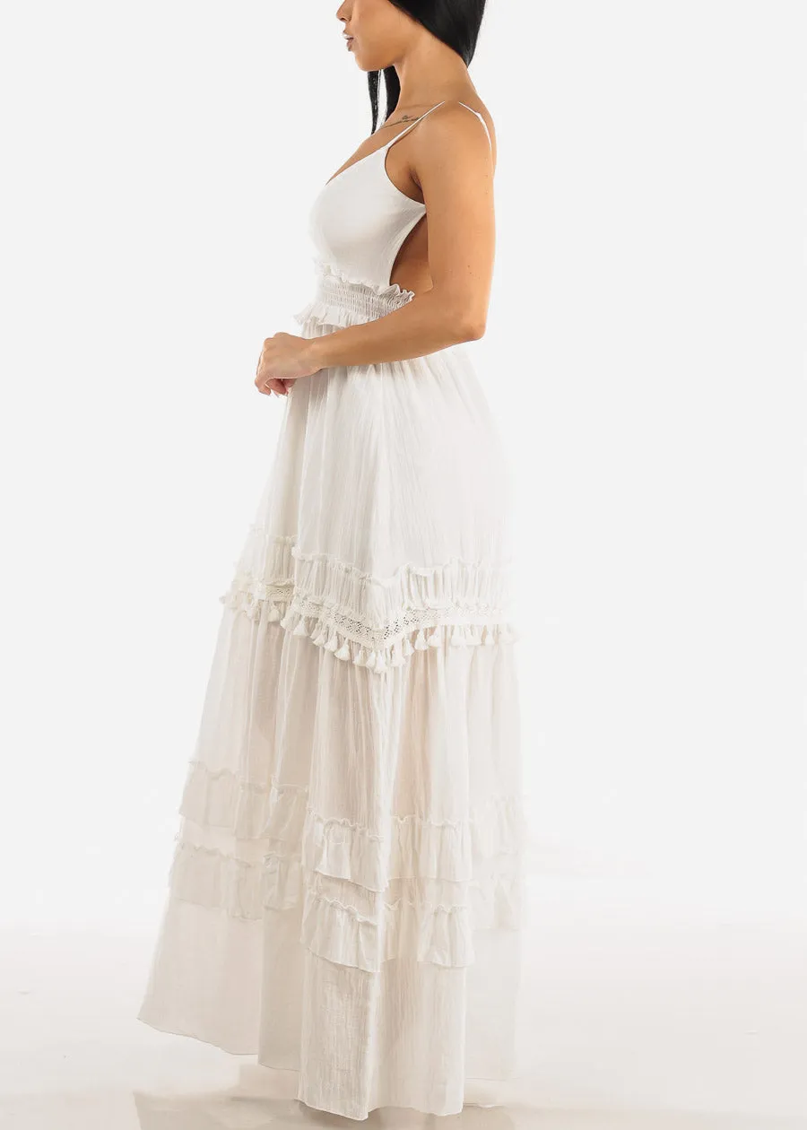 White Open Back Smock Waist Maxi Dress sold by Moda product image thumbnail 3