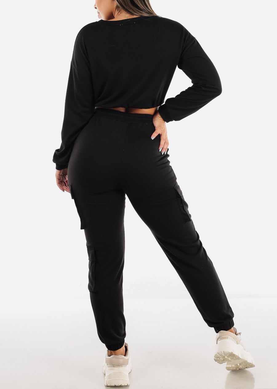 French Terry Black Top & Joggers (2 PCE SET) sold by Moda product image thumbnail 3