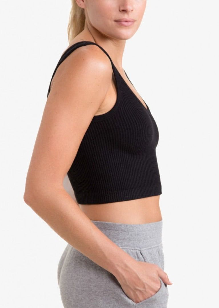 MONO B Black Ribbed Seamless Cropped Tank Top sold by Moda product image thumbnail 7