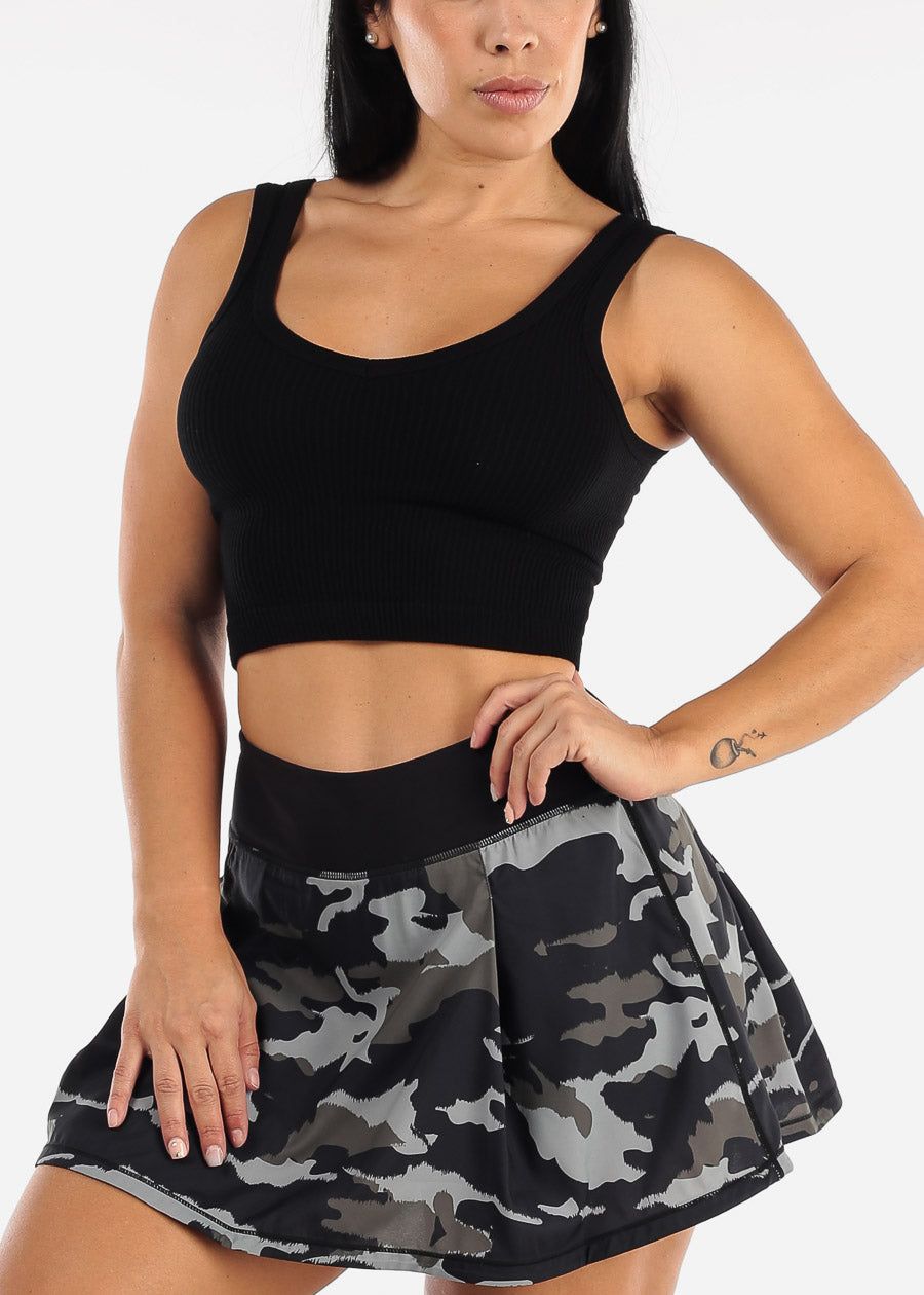 MONO B Black Ribbed Seamless Cropped Tank Top sold by Moda product image thumbnail 3