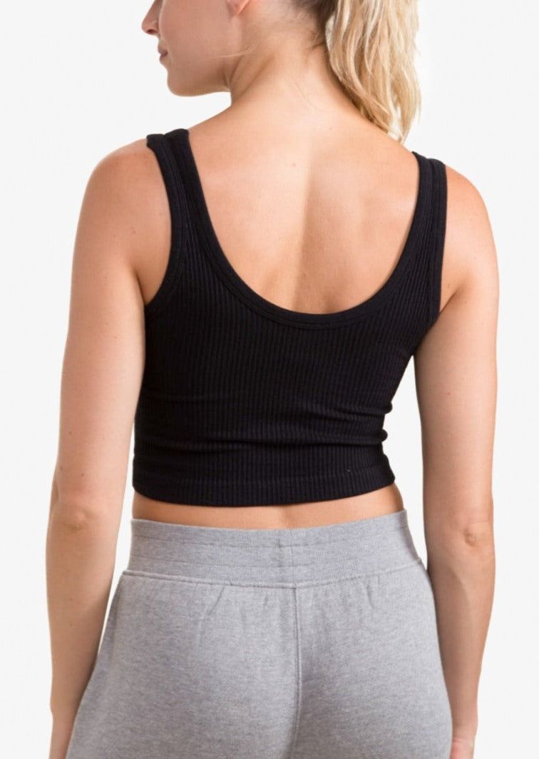 MONO B Black Ribbed Seamless Cropped Tank Top sold by Moda product image thumbnail 2
