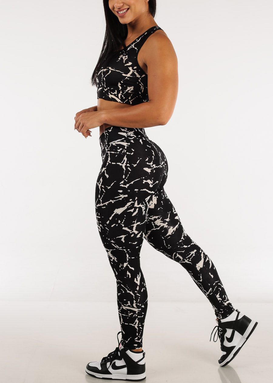 Black Printed High Rise Leggings with Matching Sports Bra (2 PCE SET) sold by Moda product image thumbnail 4