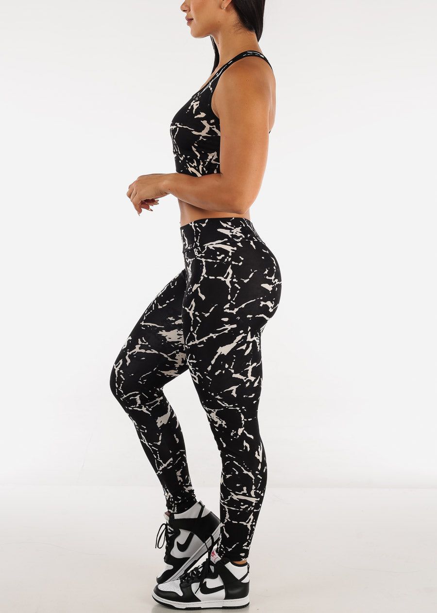 Black Printed High Rise Leggings with Matching Sports Bra (2 PCE SET) sold by Moda product image thumbnail 2