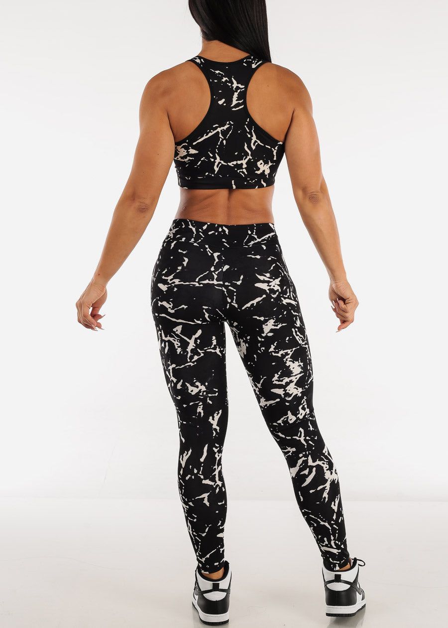 Black Printed High Rise Leggings with Matching Sports Bra (2 PCE SET) sold by Moda product image thumbnail 3
