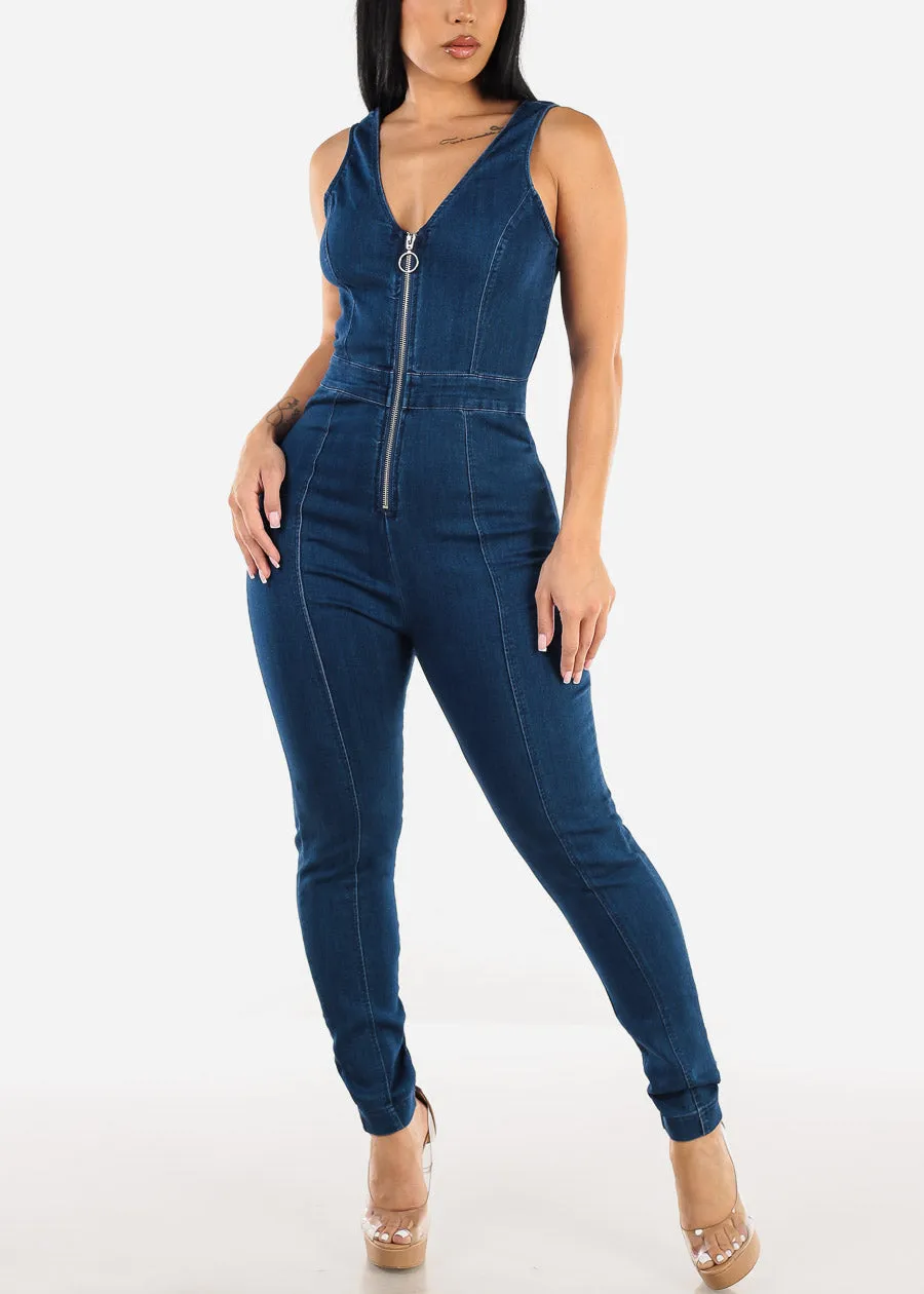 Sleeveless Zip Up Denim Jumpsuit Dark Blue sold by Moda product image thumbnail 5
