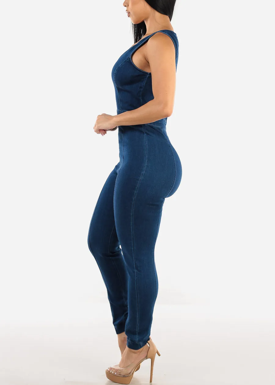 Sleeveless Zip Up Denim Jumpsuit Dark Blue sold by Moda product image thumbnail 2