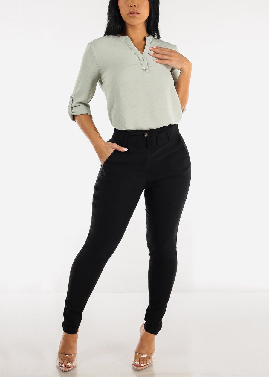 Black High Waisted Belted Skinny Pants sold by Moda product image thumbnail 2