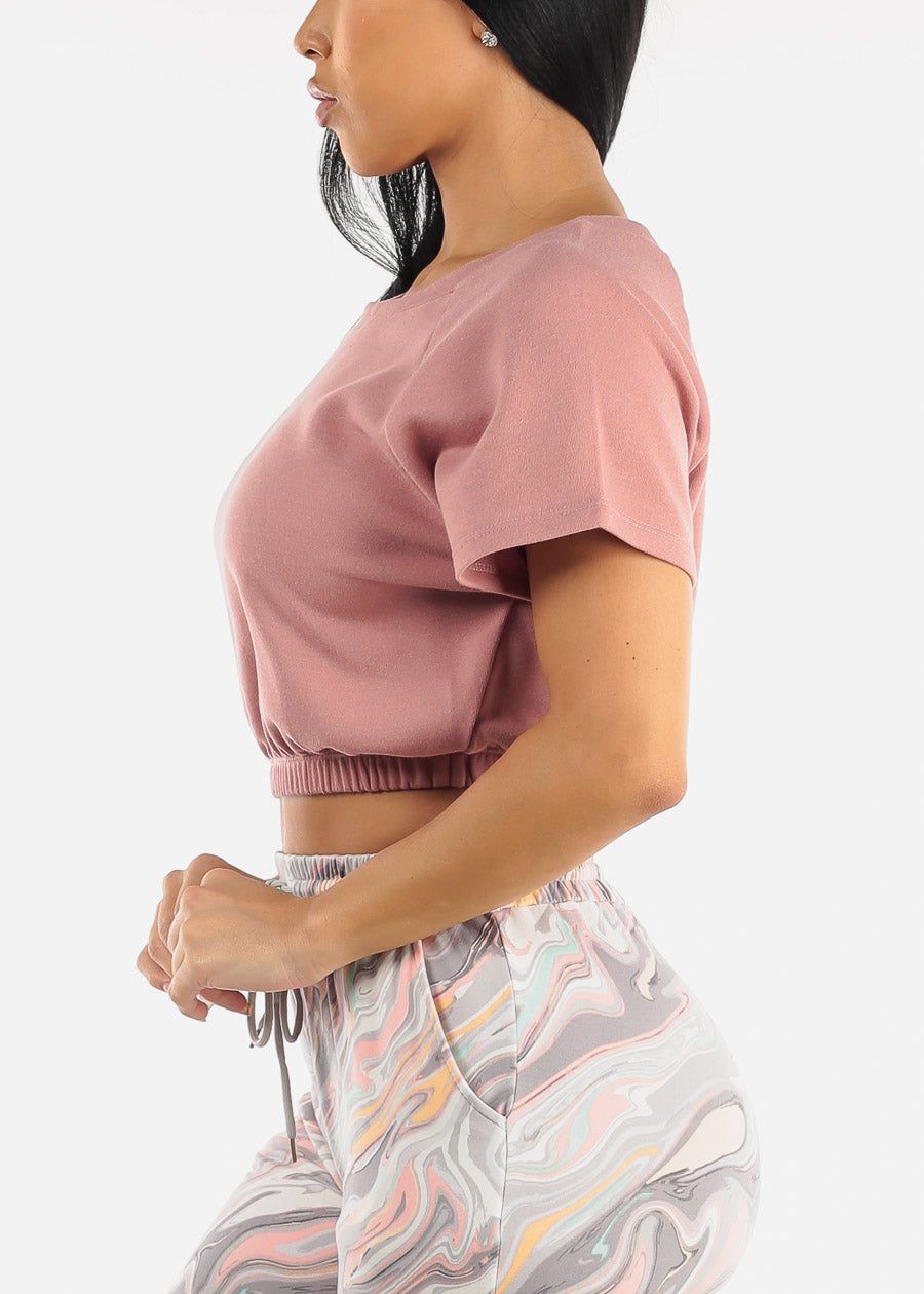 Short Sleeve French Terry Crop Top Pink sold by Moda product image thumbnail 3