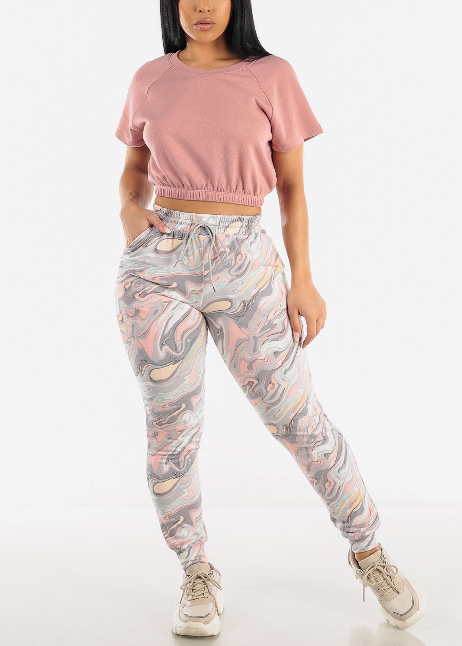 Short Sleeve French Terry Crop Top Pink sold by Moda product image thumbnail 2
