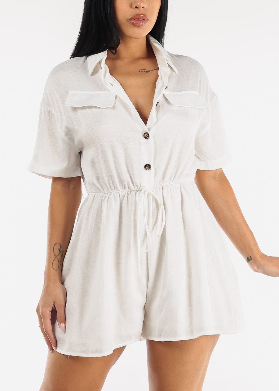Short Sleeve Button Up Romper White sold by Moda product image thumbnail 4