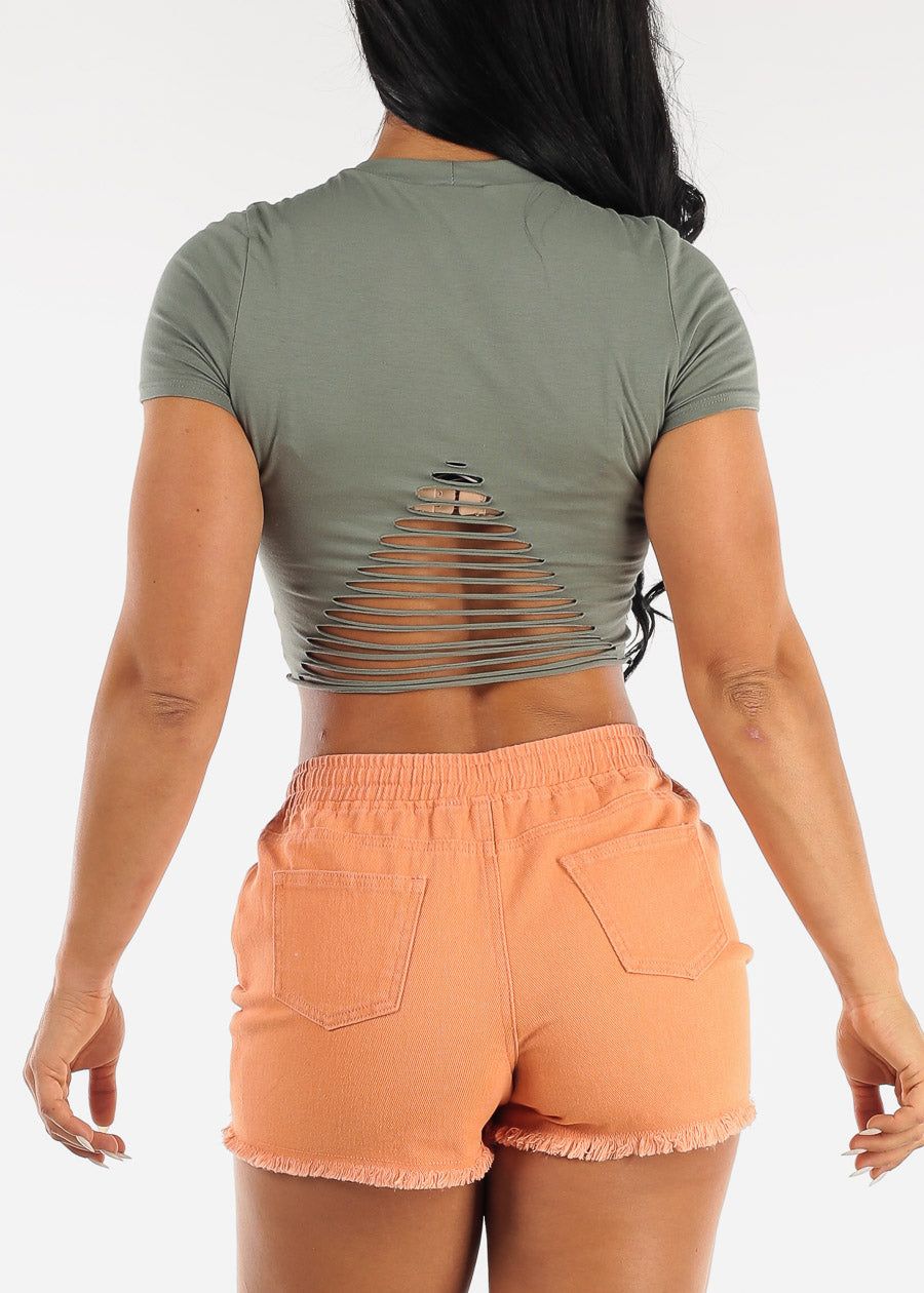 Olive Graphic Vintage Tee with Cut Open Back sold by Moda product image thumbnail 7