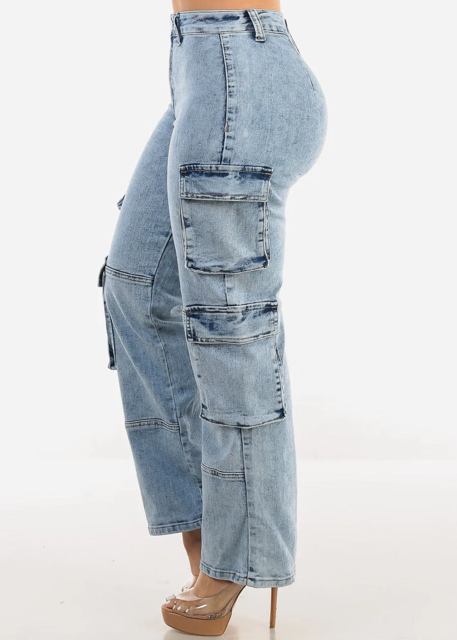 Butt Lift High Waist Acid Wash Cargo Jeans sold by Moda product image thumbnail 4