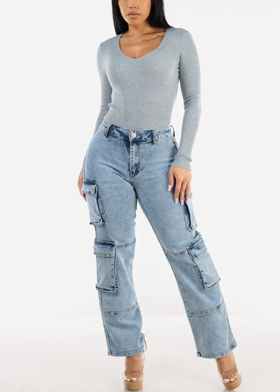 Butt Lift High Waist Acid Wash Cargo Jeans sold by Moda product image thumbnail 2