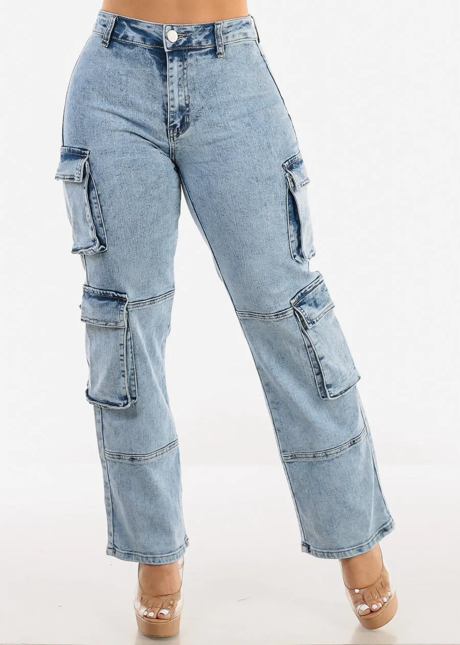 Butt Lift High Waist Acid Wash Cargo Jeans sold by Moda product image thumbnail 3