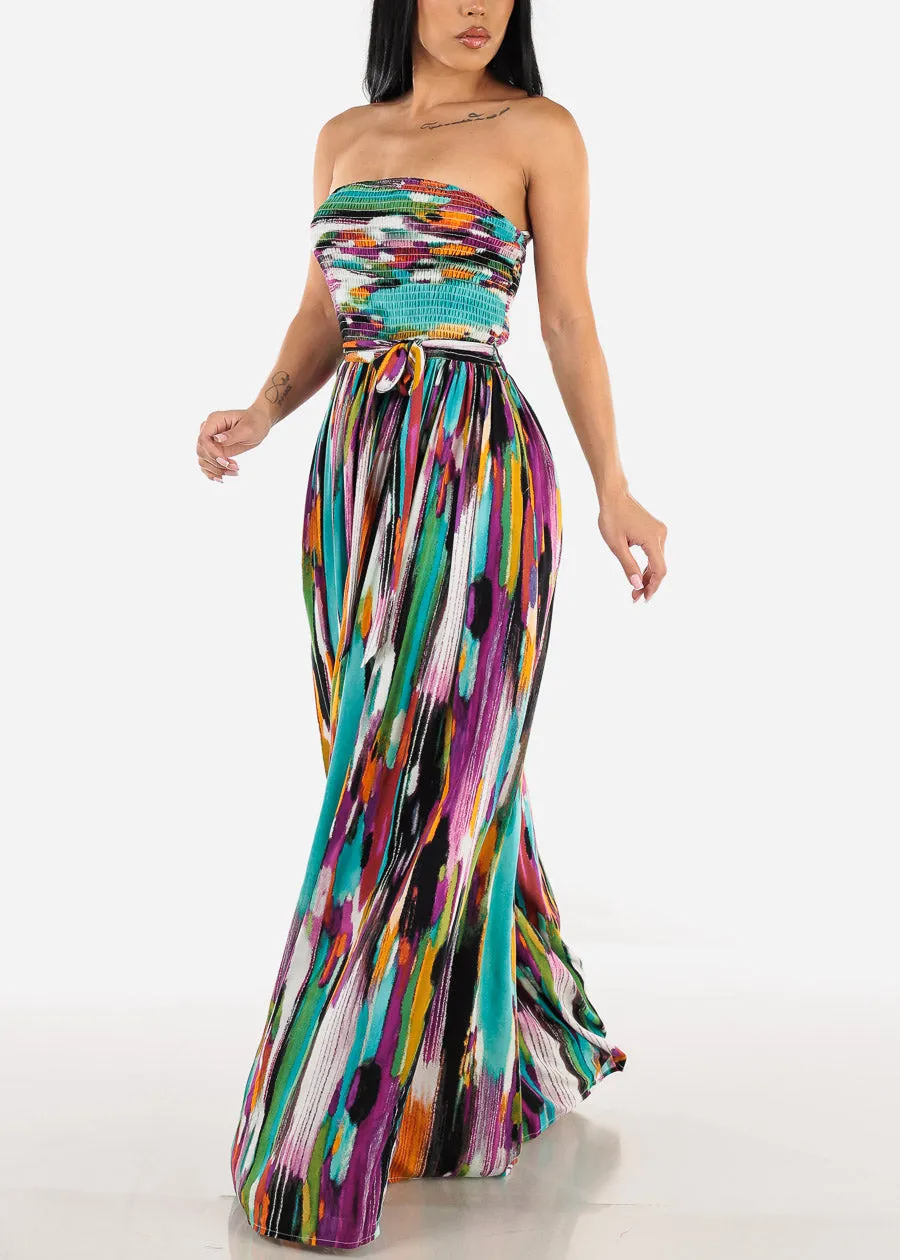 Strapless Wide Legged Printed Jumpsuit Multicolor sold by Moda