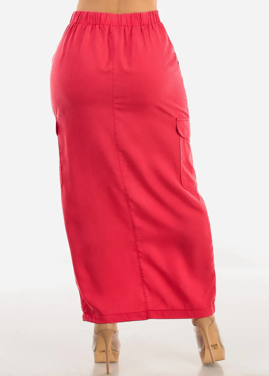 High Waisted Front Slit Cargo Midi Skirt Red sold by Moda product image thumbnail 4