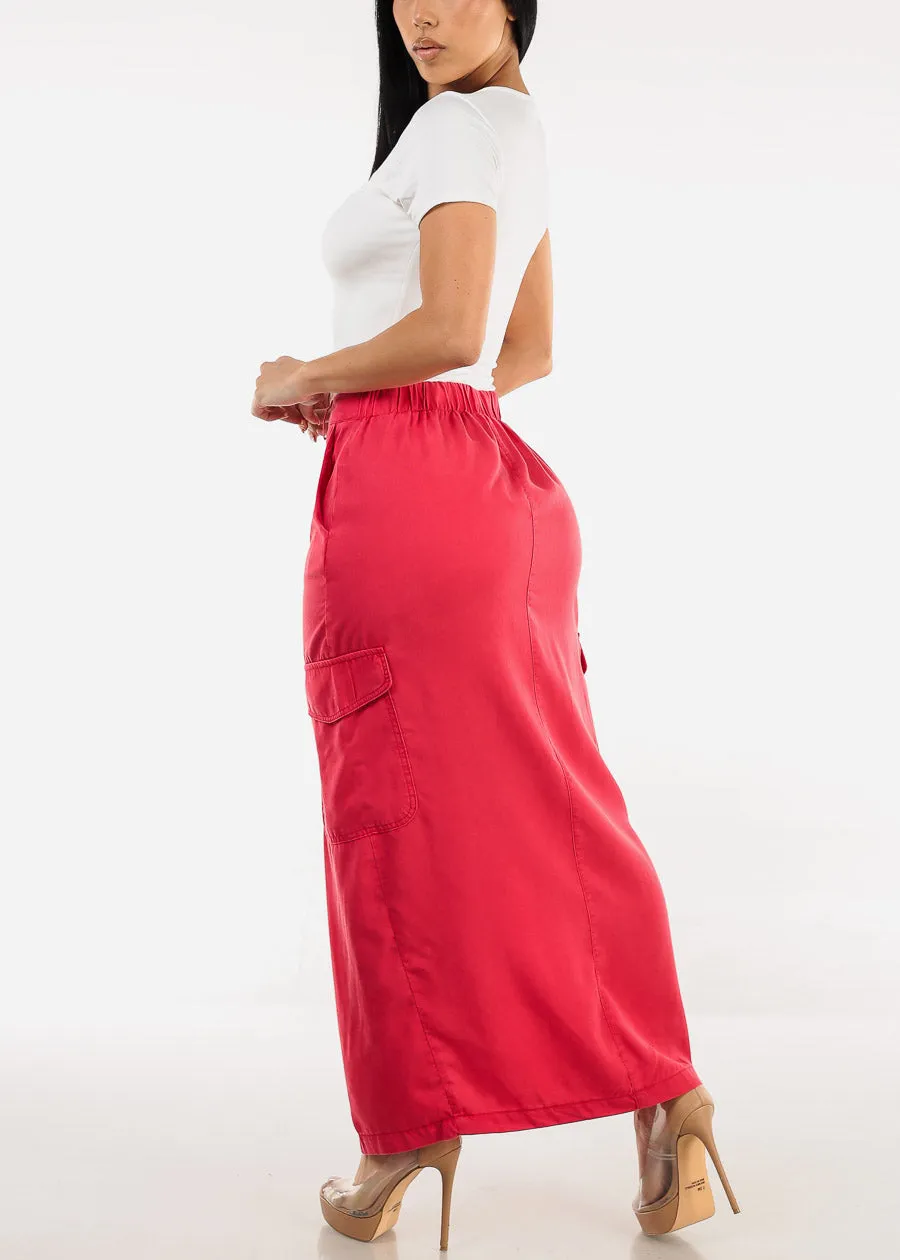 High Waisted Front Slit Cargo Midi Skirt Red sold by Moda product image thumbnail 5