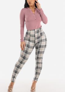 Long Sleeve Half Button Up Blouse Dark Mauve sold by Moda