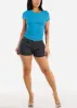Short Sleeve Crewneck Ruched Top Aqua Blue sold by Moda
