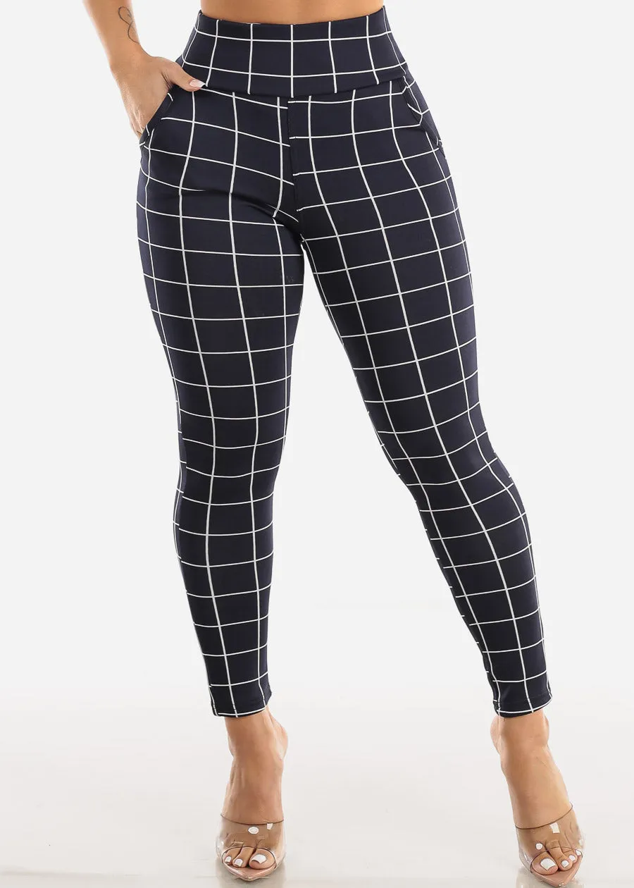 Navy High Waisted Butt Lifting Skinny Pants Windowpane sold by Moda product image thumbnail 4