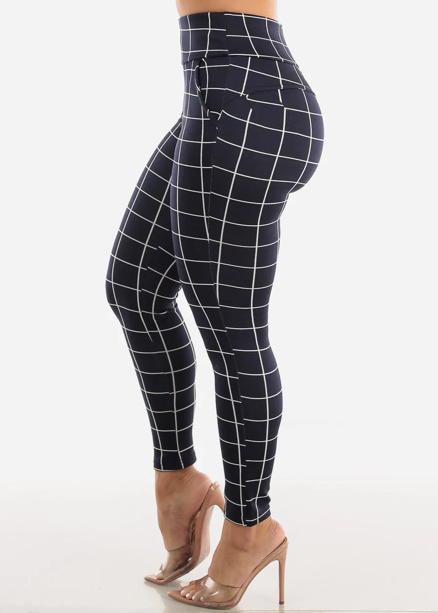 Navy High Waisted Butt Lifting Skinny Pants Windowpane sold by Moda product image thumbnail 5