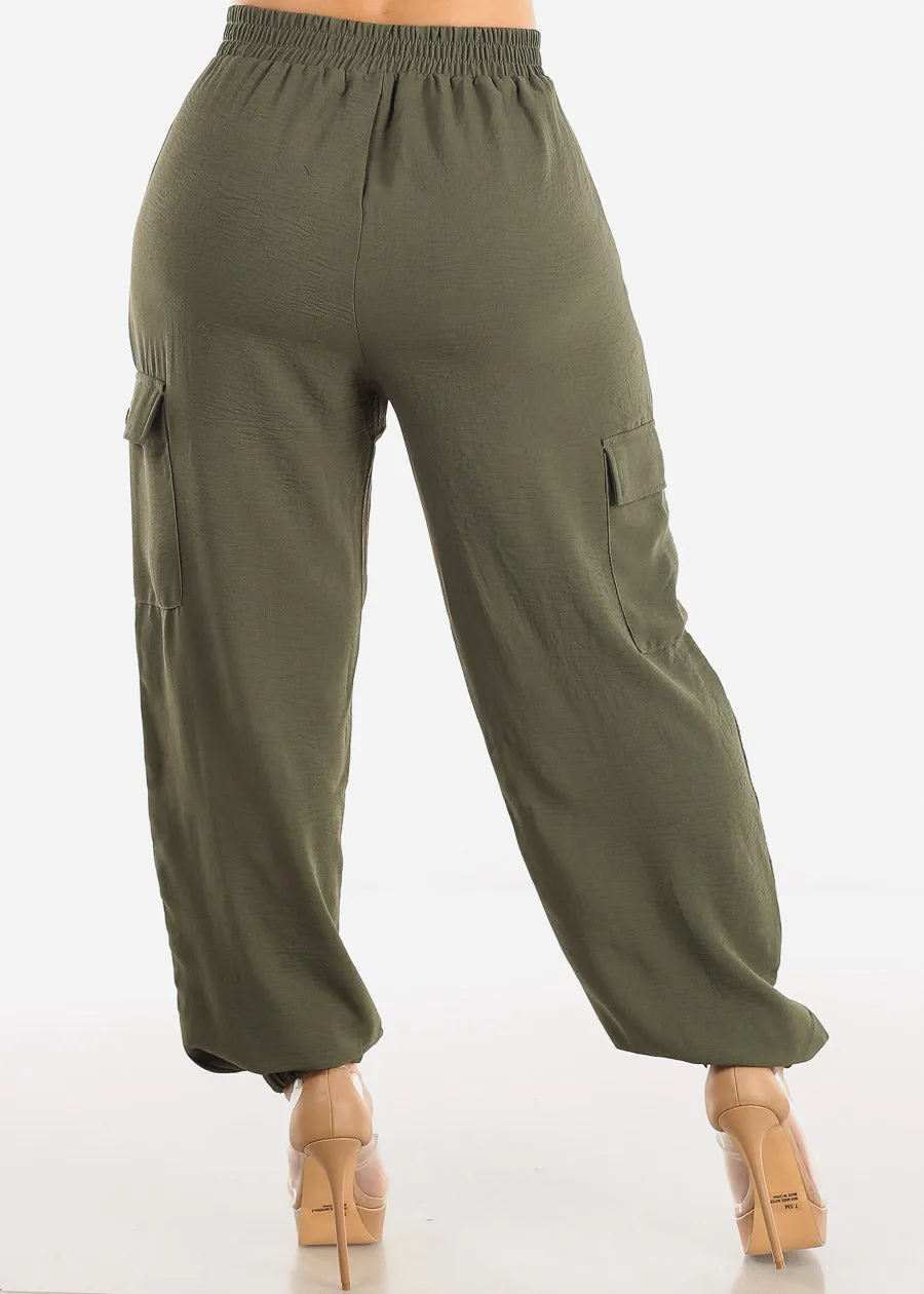 High Waist Cargo Elastic Jogger Pants Olive sold by Moda product image thumbnail 4
