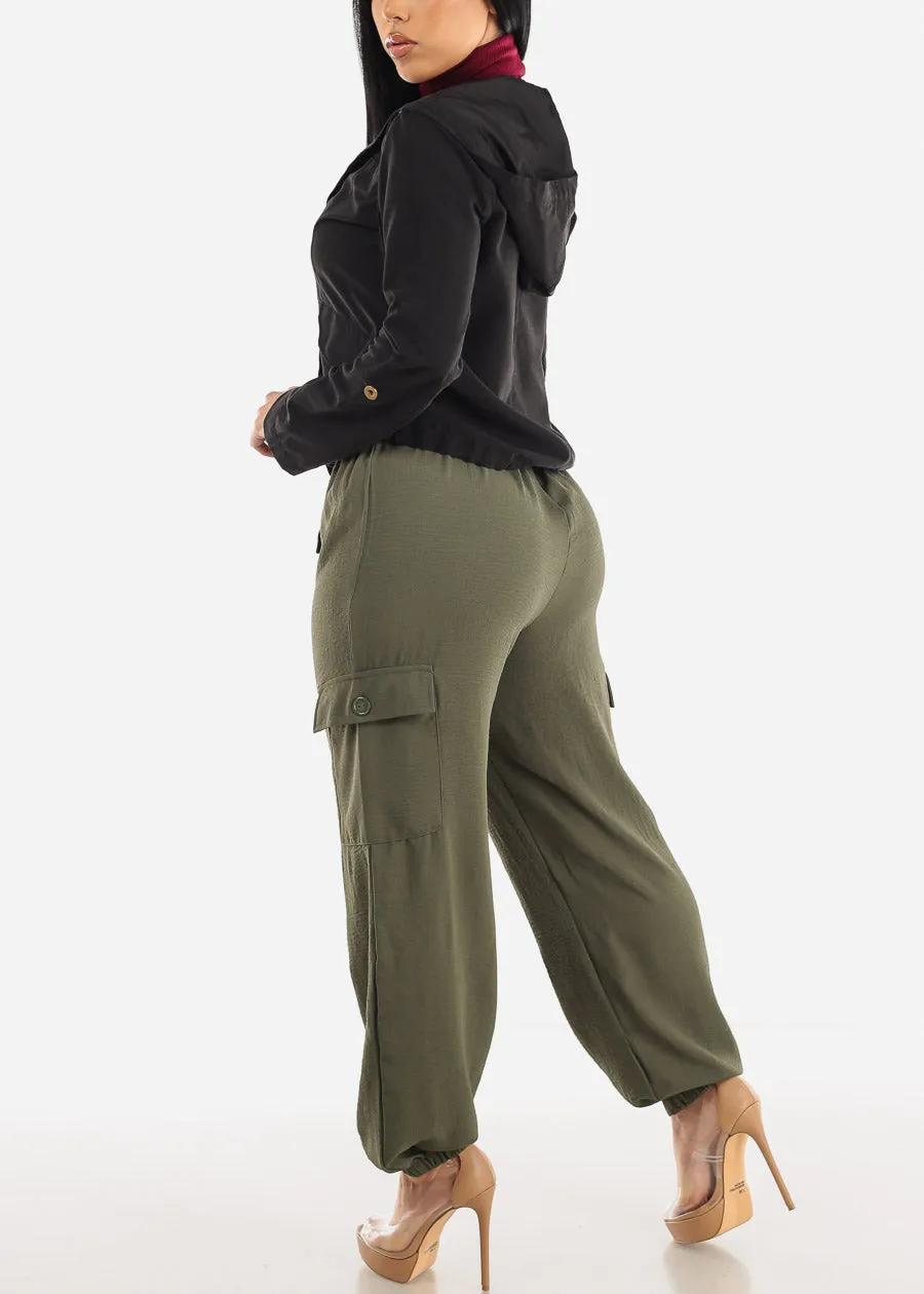 High Waist Cargo Elastic Jogger Pants Olive sold by Moda product image thumbnail 5