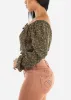 Off Shoulder Floral Peasant Crop Top Green sold by Moda