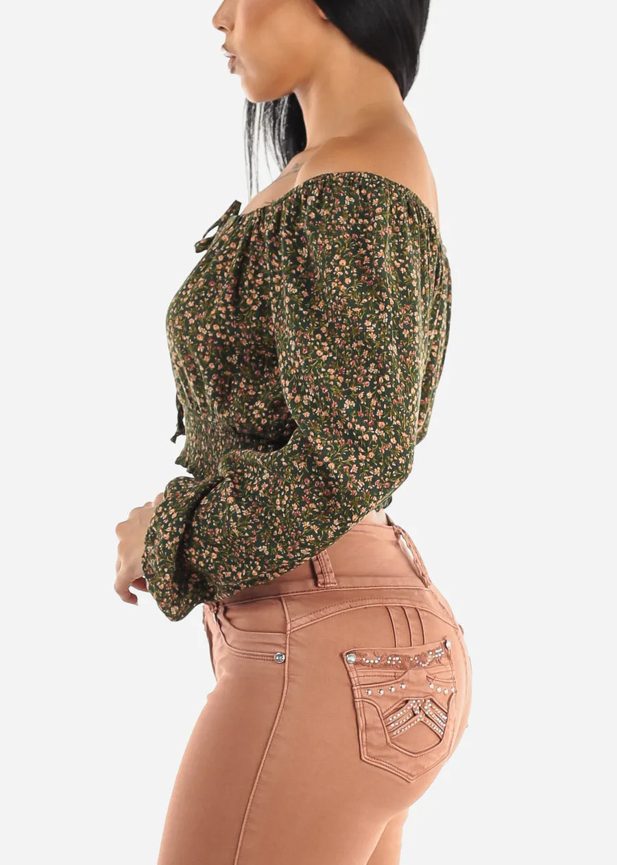 Off Shoulder Floral Peasant Crop Top Green sold by Moda product image thumbnail 3