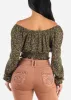 Off Shoulder Floral Peasant Crop Top Green sold by Moda