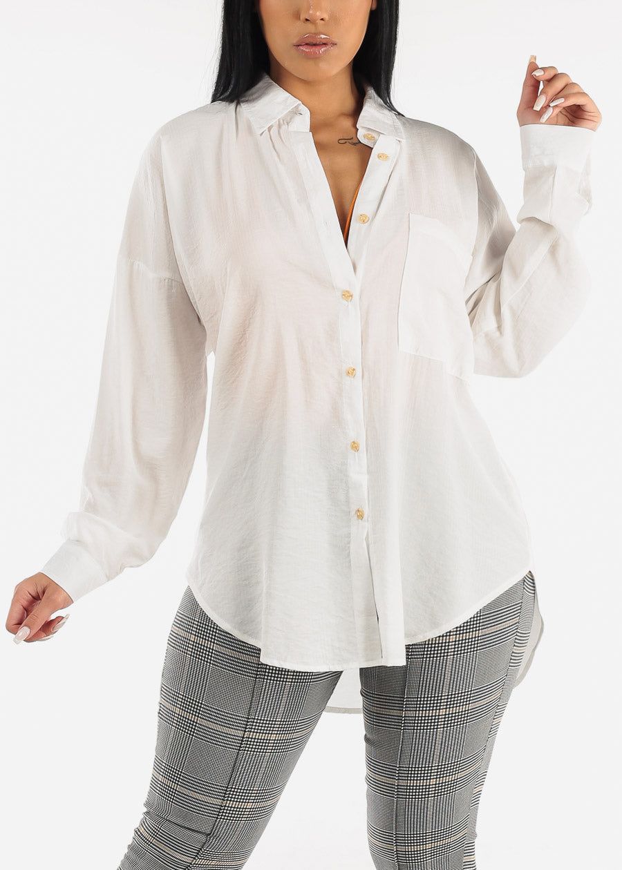 Long Sleeve Button Up Oversized White Shirt sold by Moda