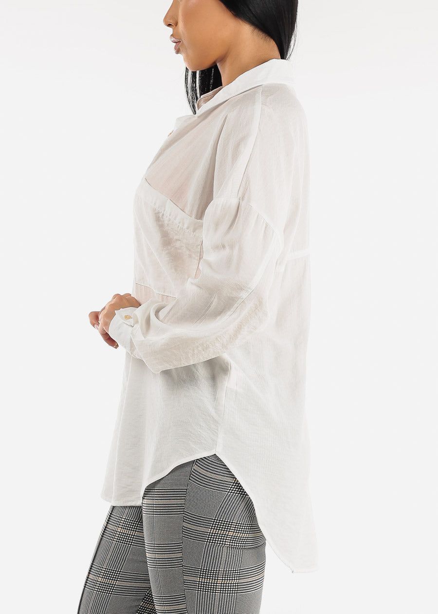 Long Sleeve Button Up Oversized White Shirt sold by Moda product image thumbnail 4