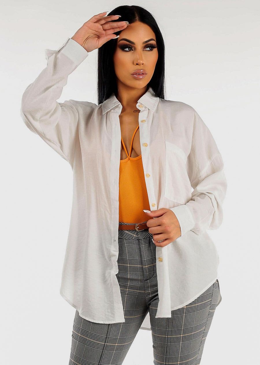 Long Sleeve Button Up Oversized White Shirt sold by Moda product image thumbnail 2