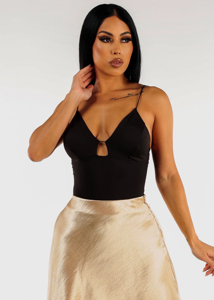 Spaghetti Strap Thong Bodysuit Black sold by Moda