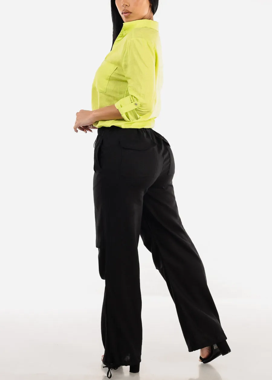 Black Linen High Waisted Knee Pleats Jogger Pants sold by Moda product image thumbnail 5