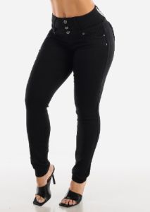MX JEANS Black Butt Lift Levanta Cola Braided Pocket Skinny Jeans sold by Moda