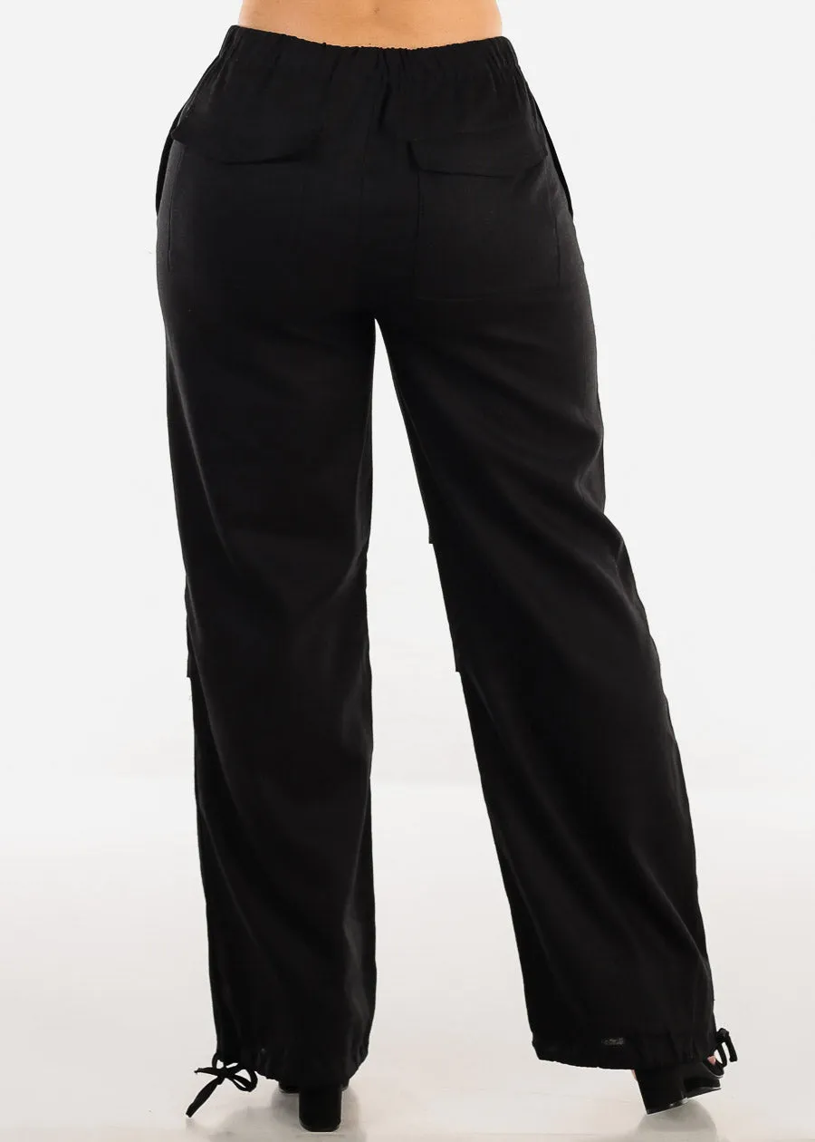 Black Linen High Waisted Knee Pleats Jogger Pants sold by Moda product image thumbnail 4
