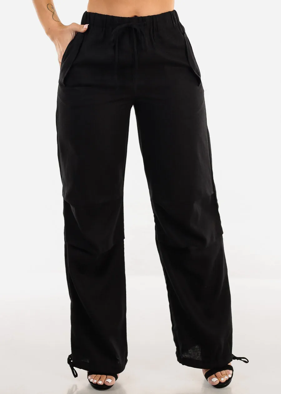 Black Linen High Waisted Knee Pleats Jogger Pants sold by Moda