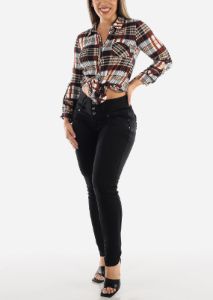 MX JEANS Black Butt Lift Levanta Cola Braided Pocket Skinny Jeans sold by Moda