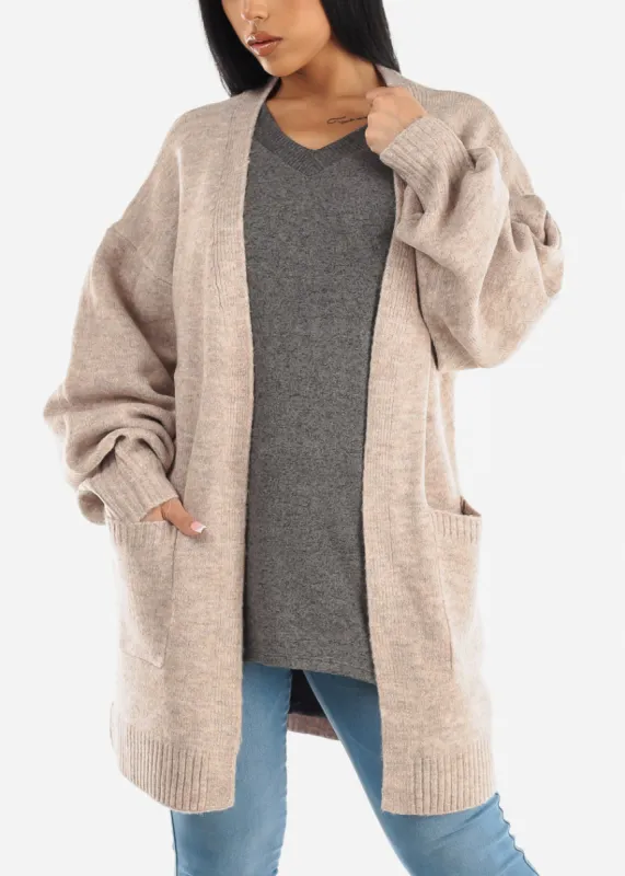 Long Sleeve Open Front Maxi Cardigan Mocha w Pockets sold by Moda