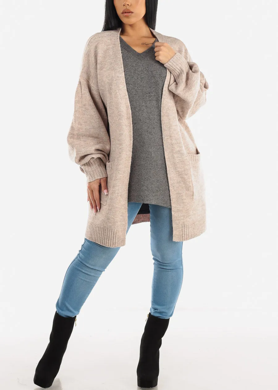 Long Sleeve Open Front Maxi Cardigan Mocha w Pockets sold by Moda product image thumbnail 2