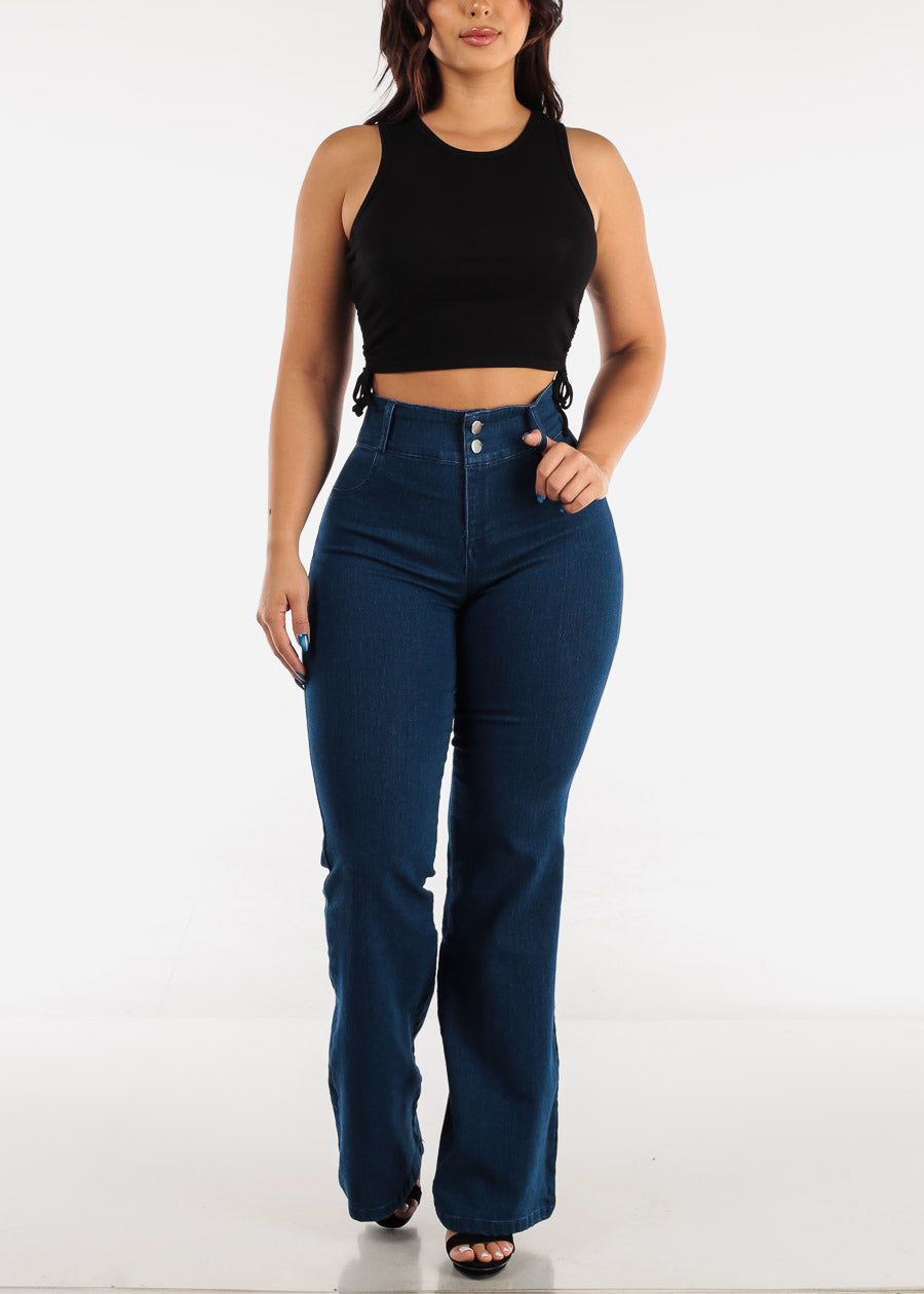 Black Sleeveless Ribbed Crop Top w Ruched Drawstring Sides sold by Moda product image thumbnail 2