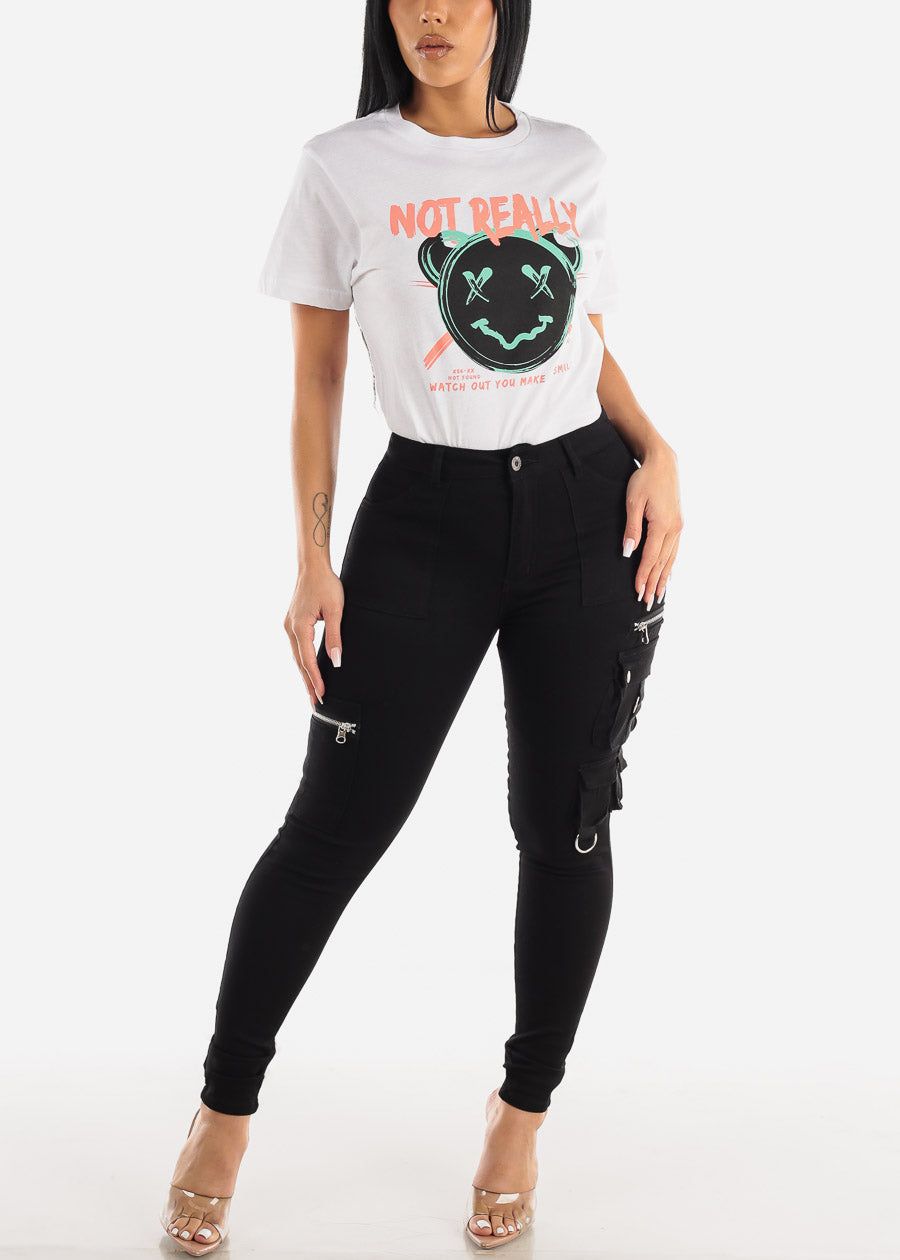 Black High Waisted Cargo Skinny Pants w Zipper Detail sold by Moda product image thumbnail 3