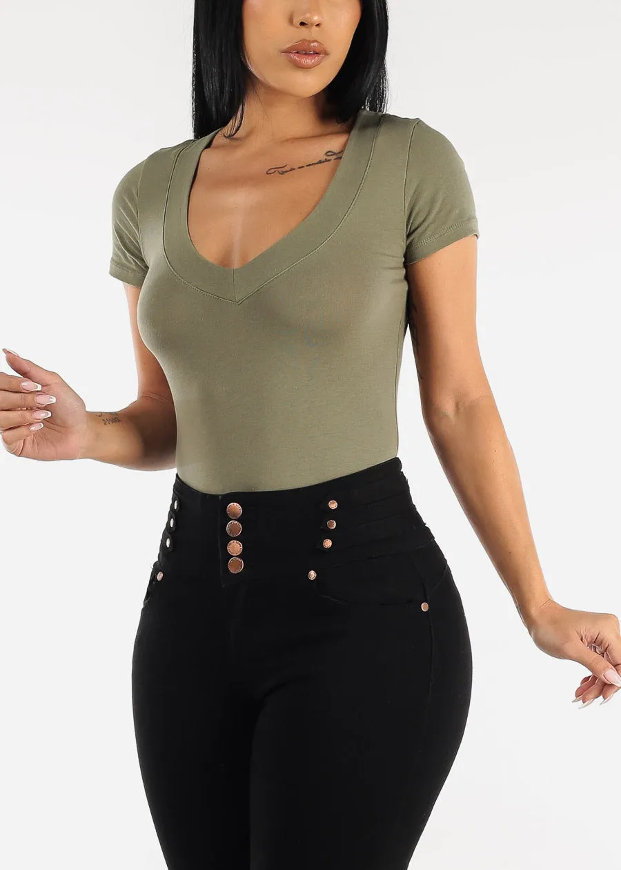 V-Neck Basic T-Shirt (Light Green) sold by Moda